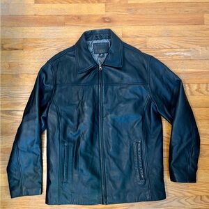 George Men’s Black Leather Jacket Classic Sleek Style Medium